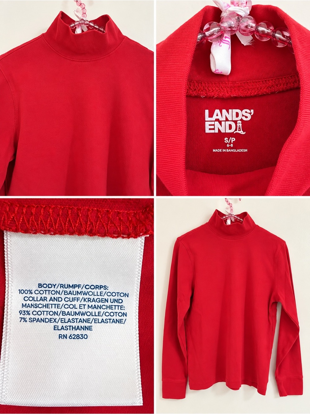 Lands' End Red Girls' Long Sleeve Mock Neck Top